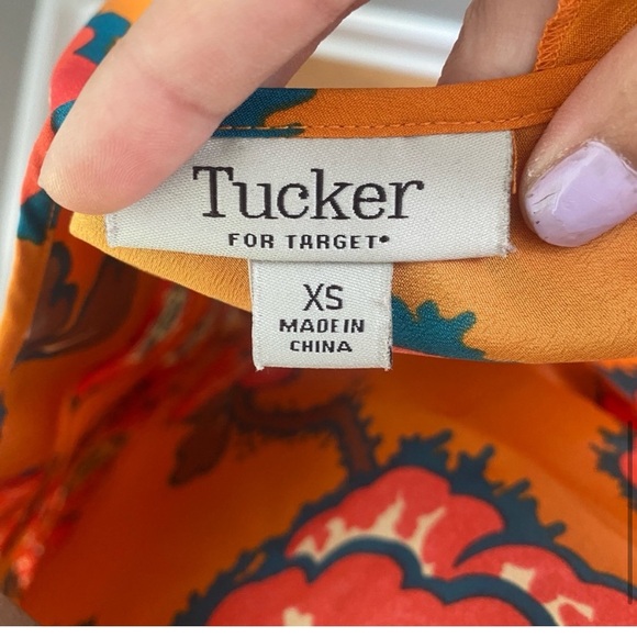 Tucker for Target orange bright floral mini dress with ruffle detail XS - Picture 13 of 16